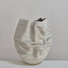 No. 165 White Crumpled Form Ceramic Vessel, Unique Sculpture