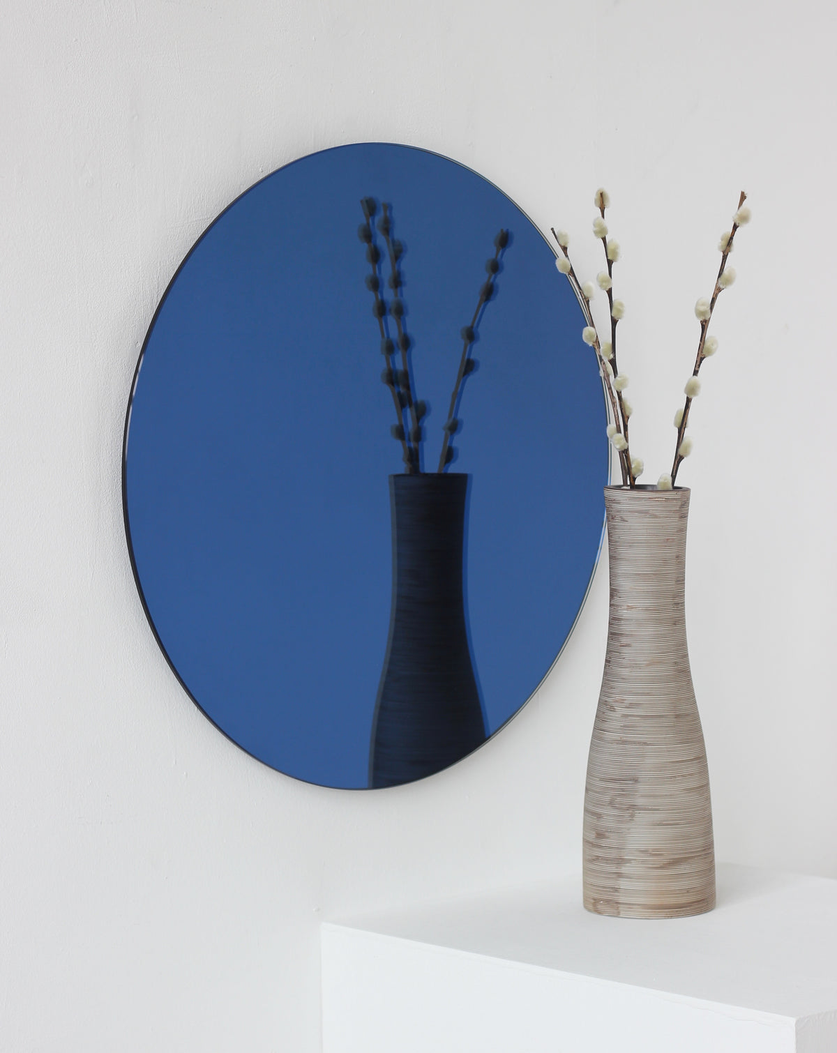 Orbis™ Blue Tinted Round Contemporary Frameless Mirror with Floating Effect