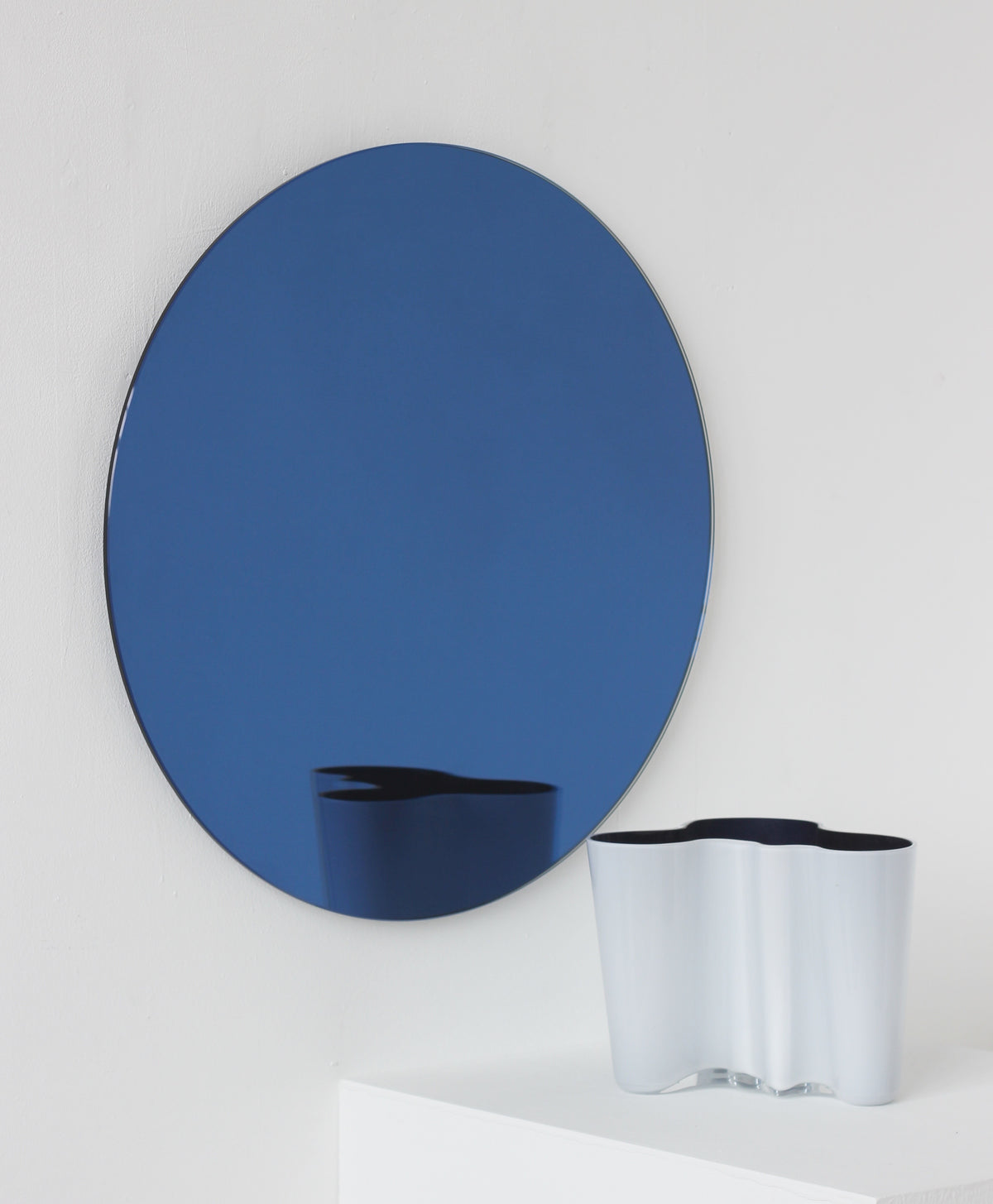 Orbis™ Blue Tinted Round Contemporary Frameless Mirror with Floating Effect