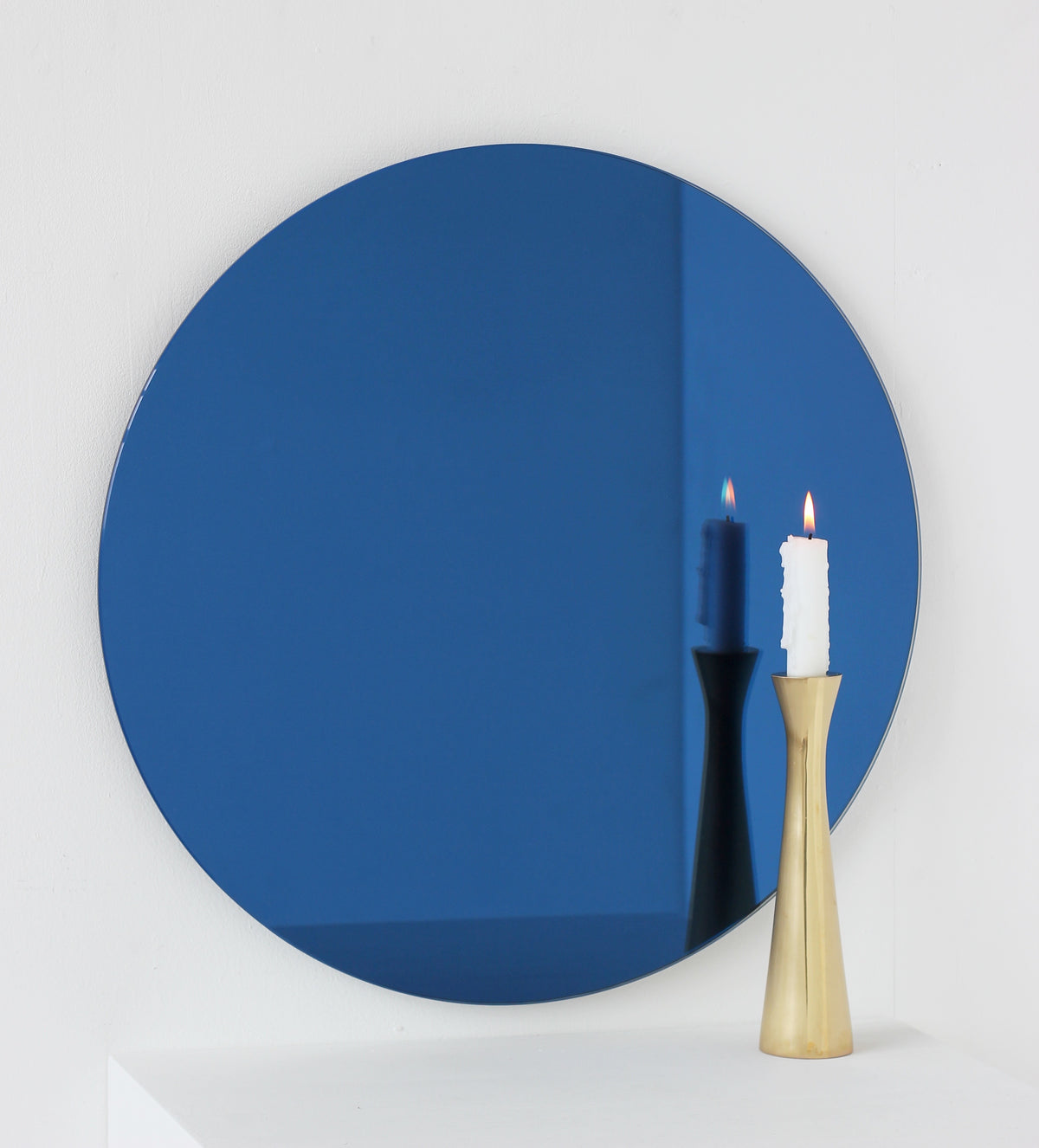 Orbis™ Blue Tinted Round Contemporary Frameless Mirror with Floating Effect