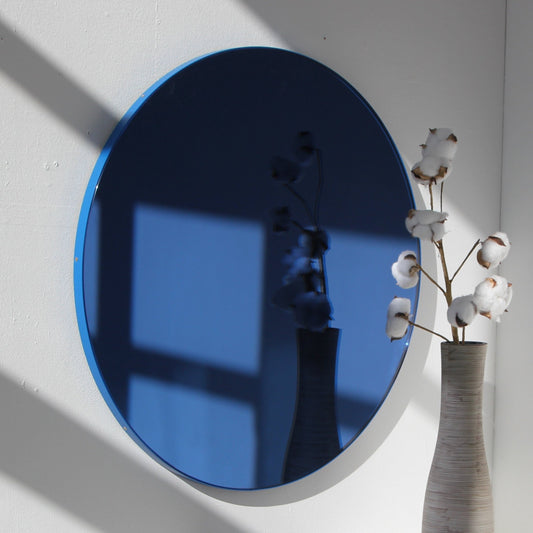 Bespoke Set of three Orbis™ Round Blue Tinted Contemporary Mirror with Blue Frame