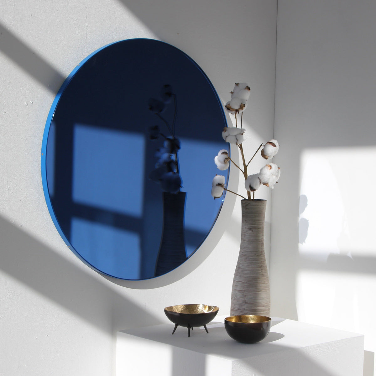 Orbis™ Round Blue Tinted Contemporary Mirror with Blue Frame