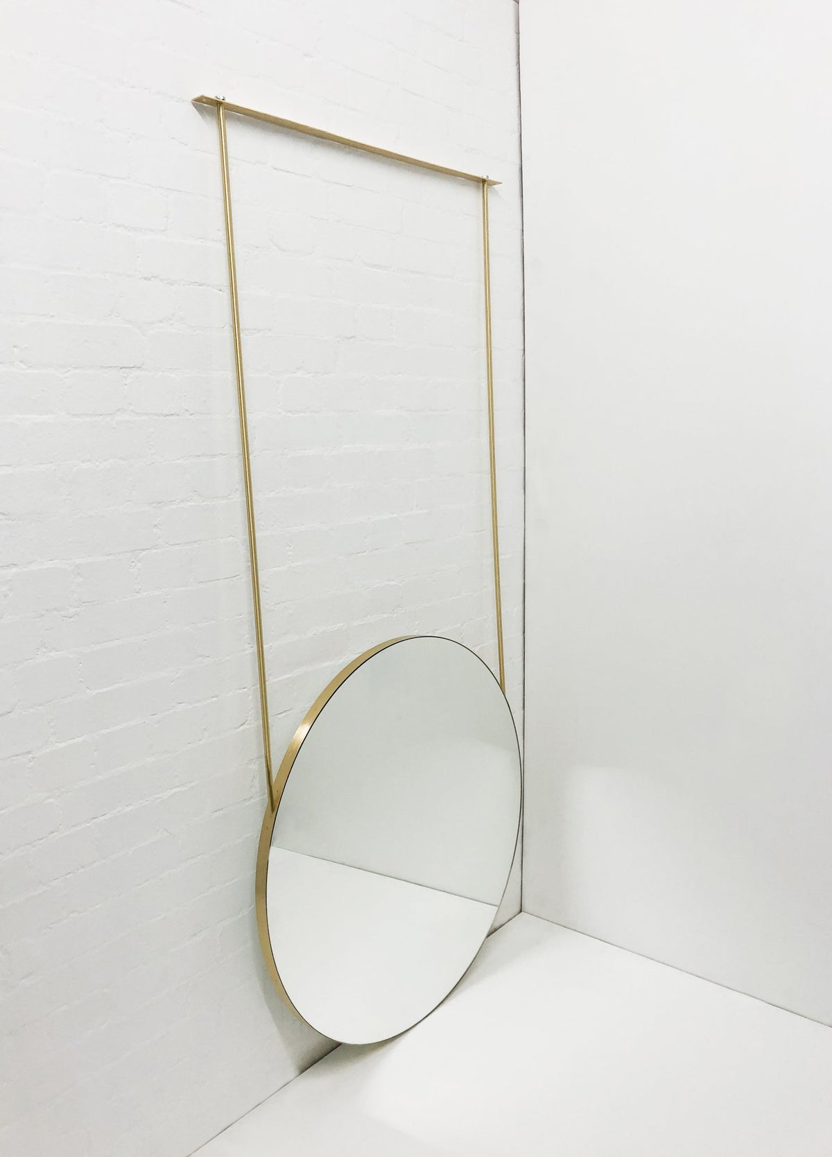 Set of 2 Orbis™ Suspended Round Mirror with Brushed Brass Frame and Two Rods