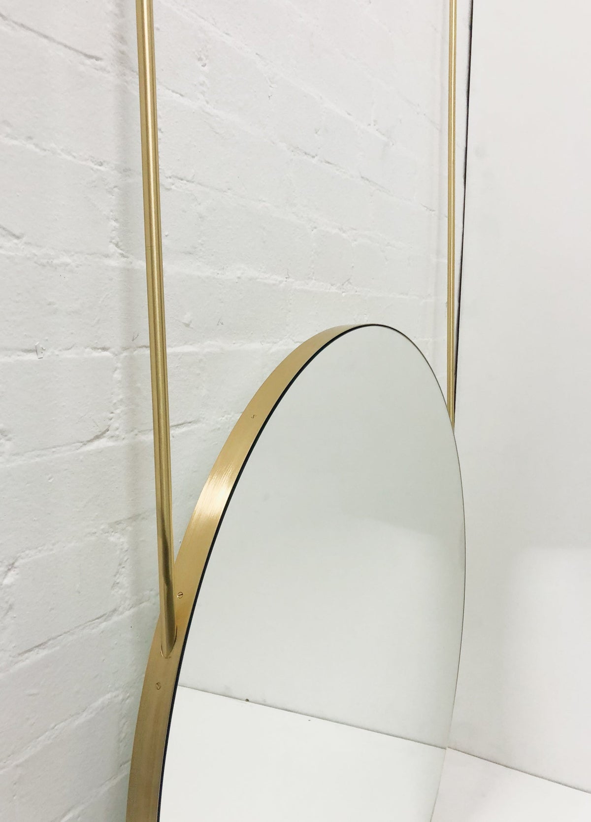 Set of 2 Orbis™ Suspended Round Mirror with Brushed Brass Frame and Two Rods
