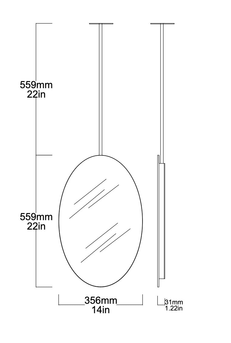 Set of 2 Bespoke Suspended Ovalis™ Mirrors Frameless 1 Rod (559 x 356 x 31mm)