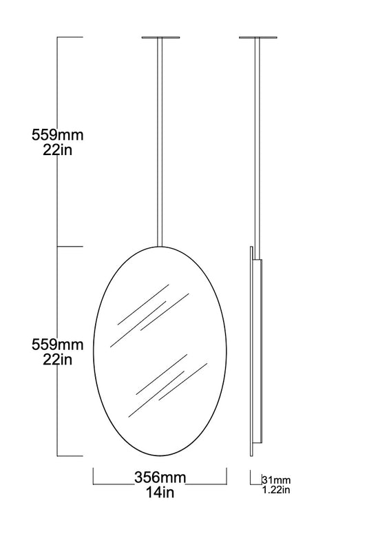 Set of 2 Bespoke Suspended Ovalis™ Mirrors Frameless 1 Rod (559 x 356 x 31mm)