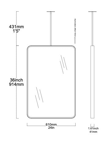 Set of 2 bespoke Suspended Quadris™ Mirrors Brushed Brass Frame 1 Rod Front Illumination Double-Sided (914 x 610 x 41mm)