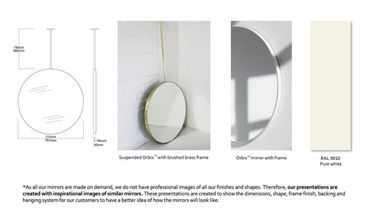 Set of 2 x Bespoke Suspended Orbis™ Mirror RAL 9010 Matte Frame Finish  1 Rod (UN) Back Illumination (787 x 30mm)
