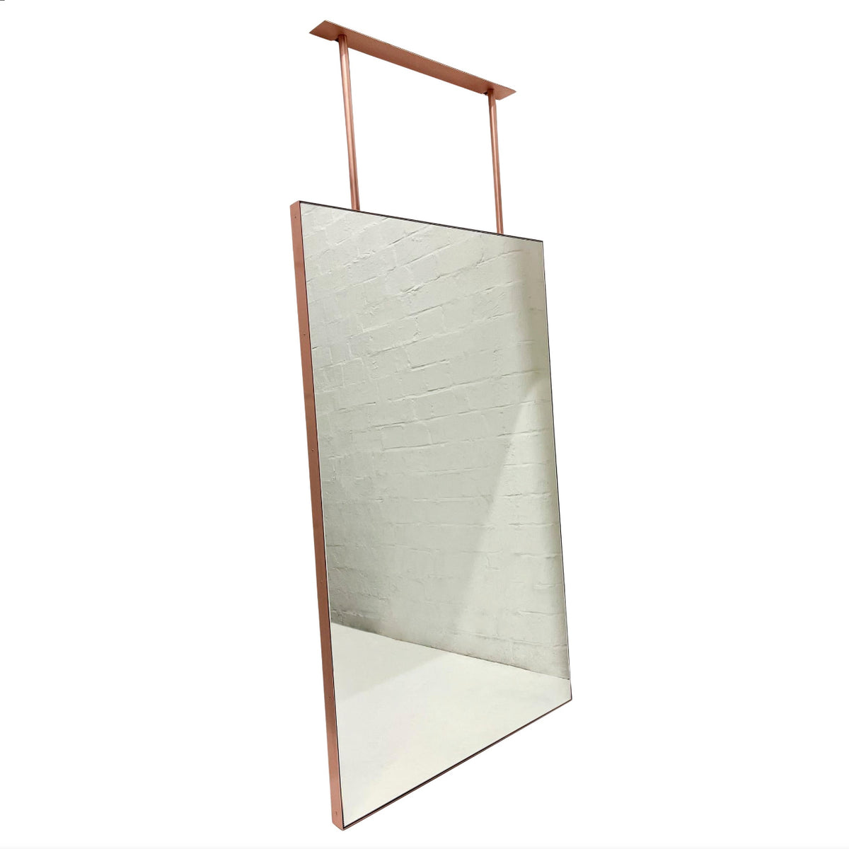 Quadris™ Ceiling Suspended Rectangular Mirror with Contemporary Copper Frame