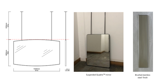 Bespoke suspended organic mirror Brushed stainless steel 2 rods (889 x 1549.4 x 30mm)