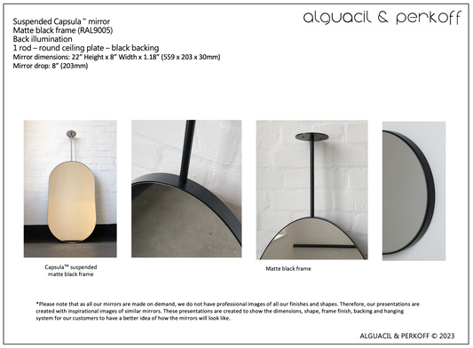 Bespoke suspended Capsula™ Black Frame Back Illuminated 22x8"