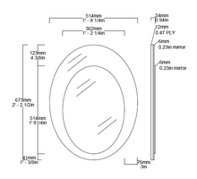 Bespoke Oval Shape: 2 Juxtaposed Mirrors Frameless Plywood Backing with Velvet Finish Back Mirror Bronze or Peach/Rose gold (673 x 514 x 6mm) and Front Mirror Silver Tint (514 x 362 x 6mm) 