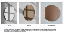 Bespoke Oval Shape: 2 Juxtaposed Mirrors Frameless Plywood Backing with Velvet Finish Back Mirror Bronze or Peach/Rose gold (673 x 514 x 6mm) and Front Mirror Silver Tint (514 x 362 x 6mm) 