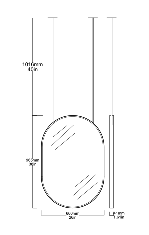 Set of 2 Bespoke Suspended Capsula™ Mirrors Matte Black Frame RAL 9005 and Front Illumination 2 Rods (965 x 660 x 41mm)       
