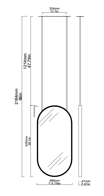 Bespoke Suspended Capsula™ Mirror Brushed Brass Frame Front Illumination 2 Rods (970 x 480 x 41)