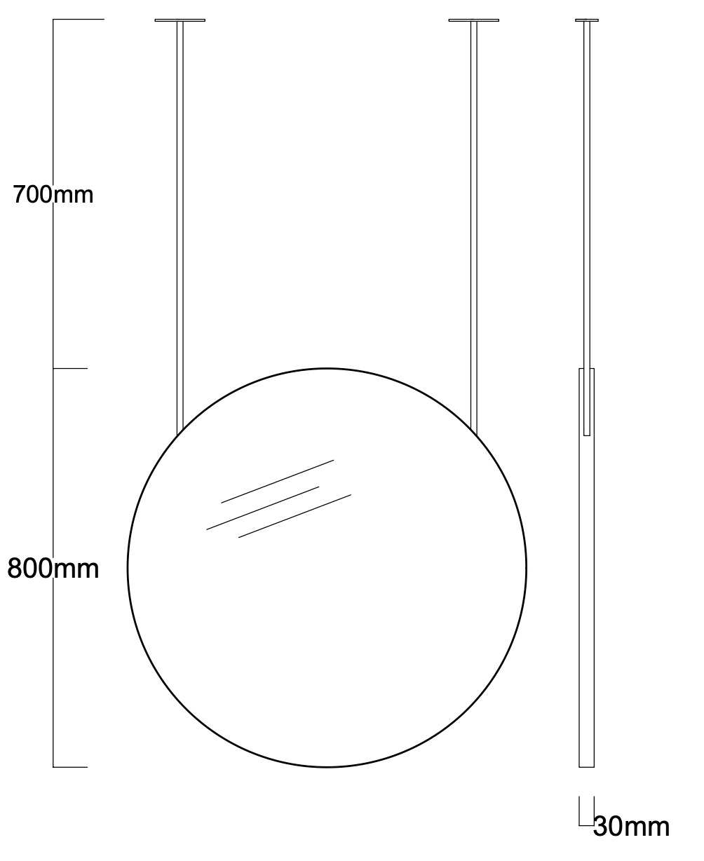 Bespoke Suspended Orbis Mirror Brushed Brass Frame 2 Rods (800 x 30mm)