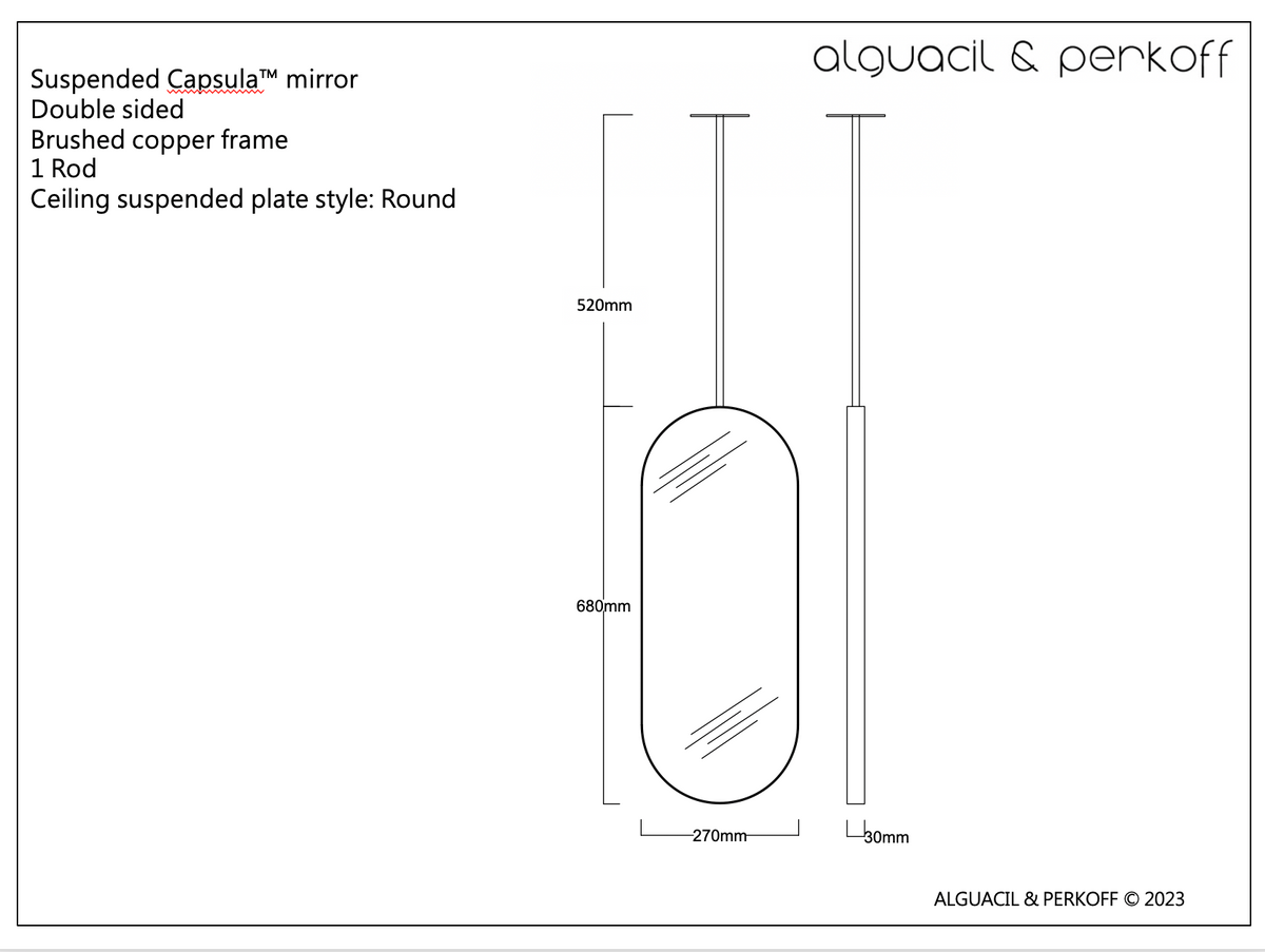 Bespoke Double Sided Suspended Capsula™ Mirror Brushed Copper Frame 680x270mm