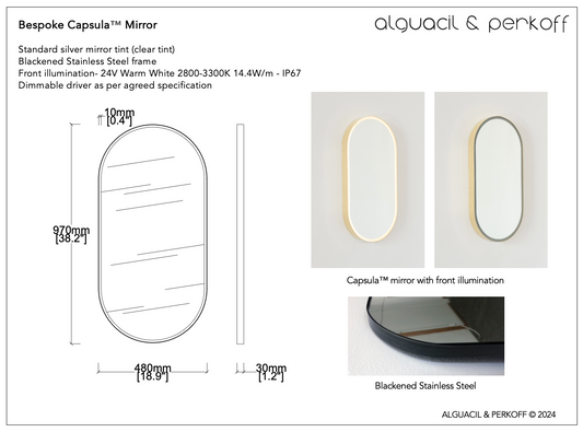 Bespoke Capsula™ Mirror Brass Frame Blackened SS Front Illuminated 38.2x18.9"