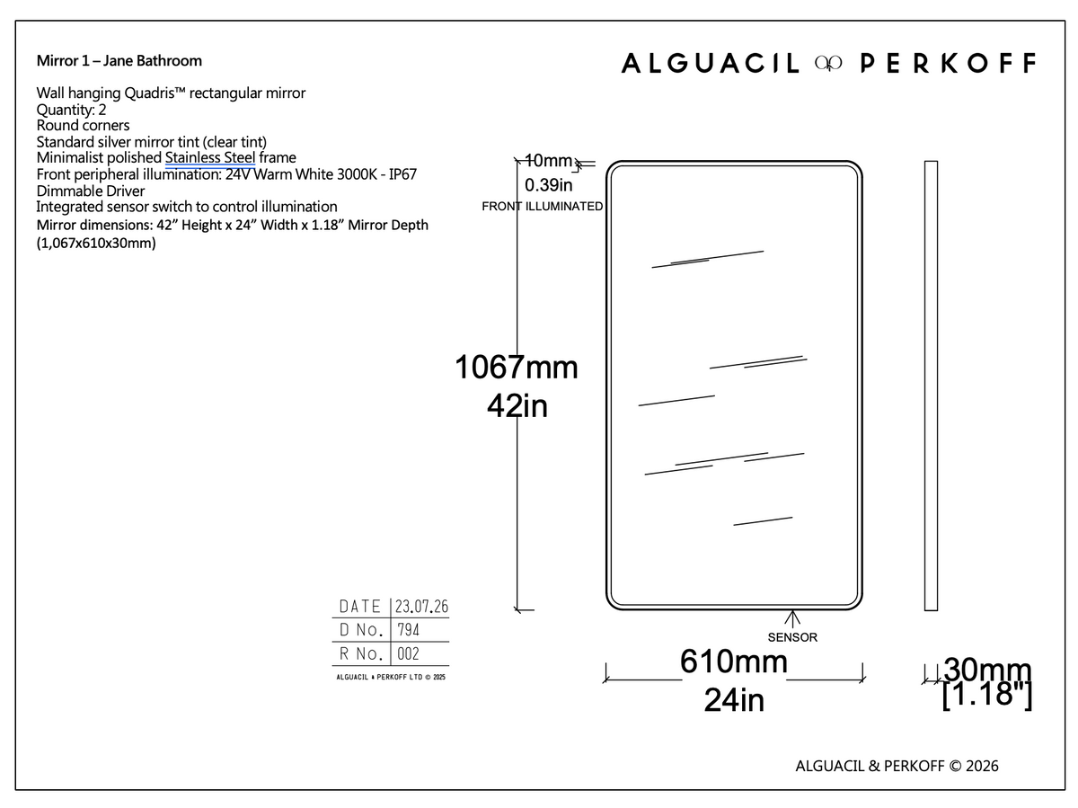 Set of 6 Bespoke Mirrors Quadris™ Rectangular Wall Mounted and Quadris™ Rectangular Vorso™