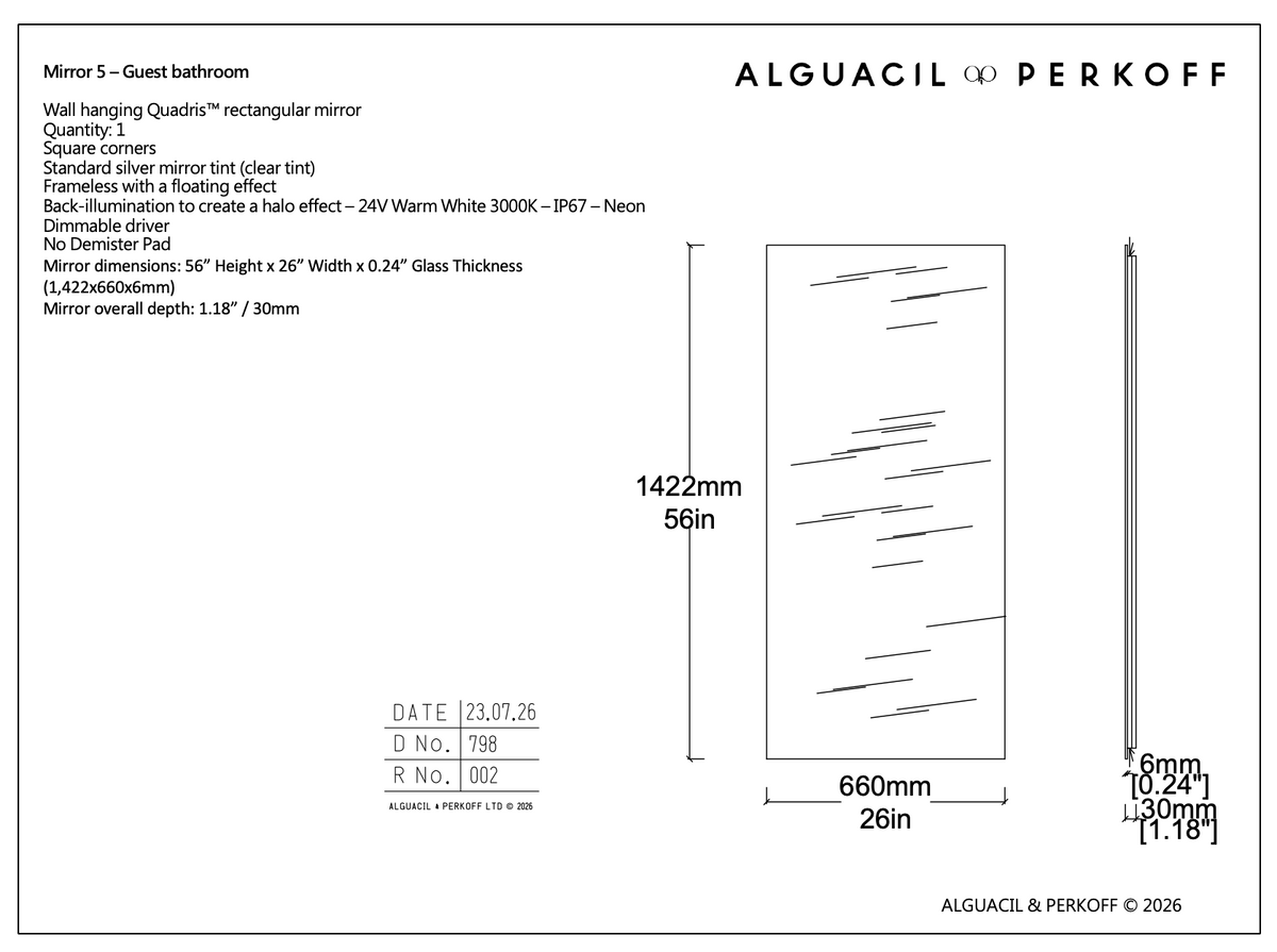 Set of 6 Bespoke Mirrors Quadris™ Rectangular Wall Mounted and Quadris™ Rectangular Vorso™