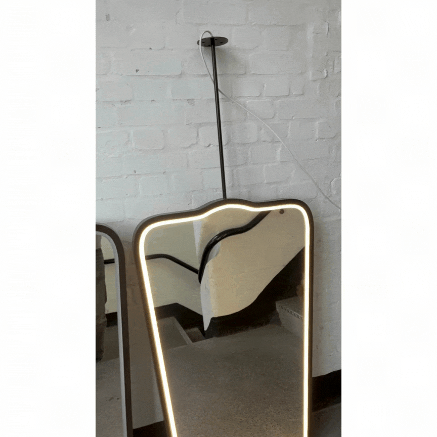 Set of two Mid-century-inspired Ceiling-Suspended Illuminated Mirror with Bronze Patina Frame - Vintage N.4