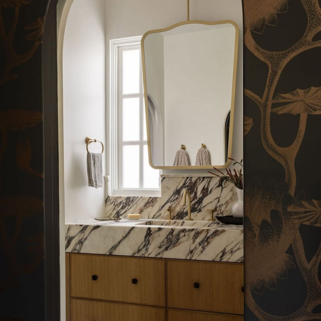 Mid-century Inspired Ceiling Suspended Mirror with Brass Frame - Vintage N.4