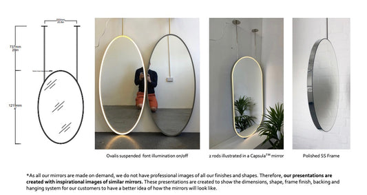 Bespoke Suspended Ovalis™ Mirror Polished Stainless Steel Frame Double-Sided Front Illumination on Both Sides (1219 x 762 x 54mm)