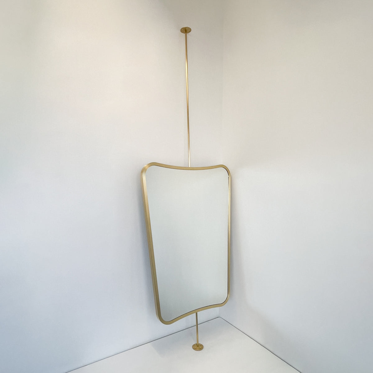 Countertop to Ceiling Suspended Mirror with Brass Frame