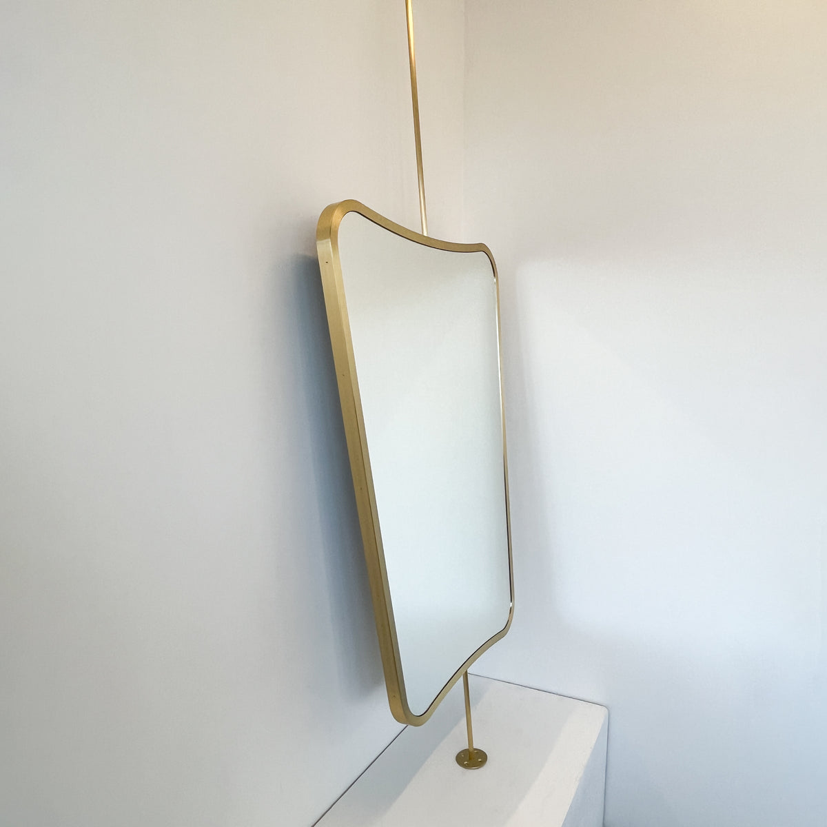 Countertop to Ceiling Suspended Mirror with Brass Frame