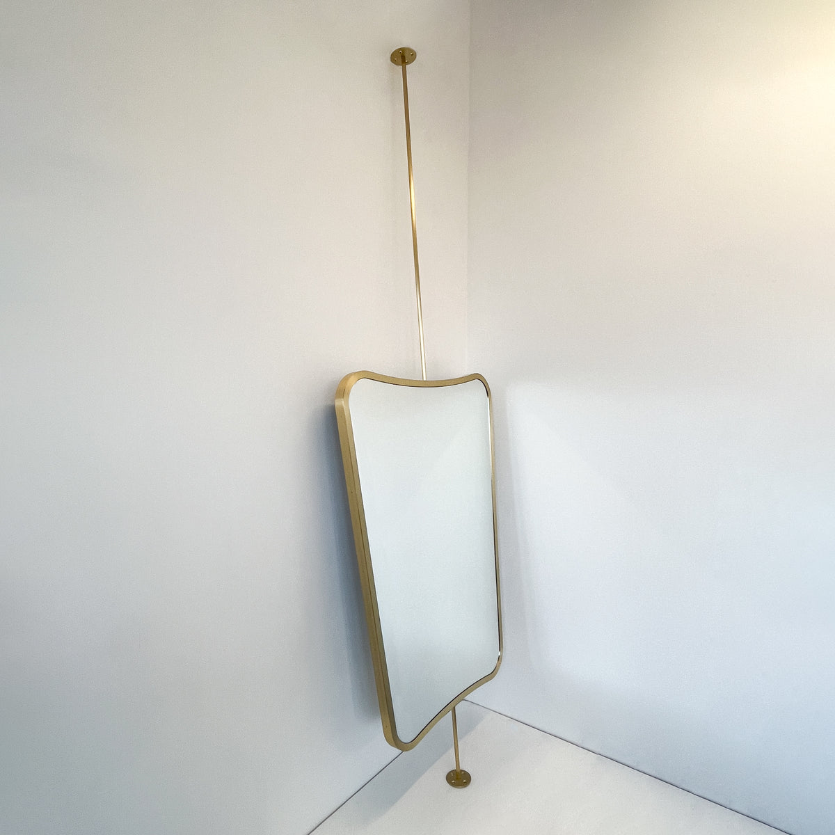 Countertop to Ceiling Suspended Mirror with Brass Frame