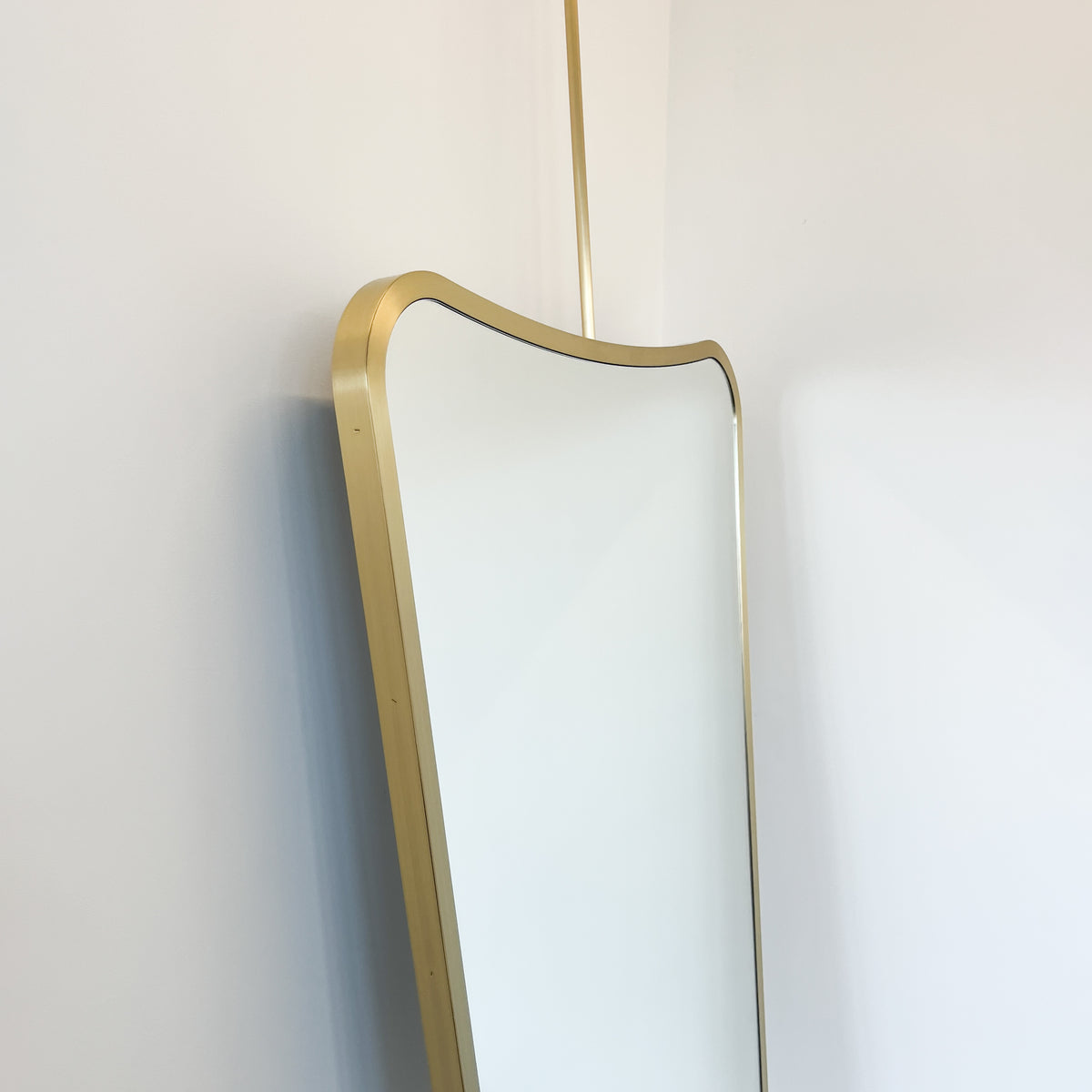 Countertop to Ceiling Suspended Mirror with Brass Frame
