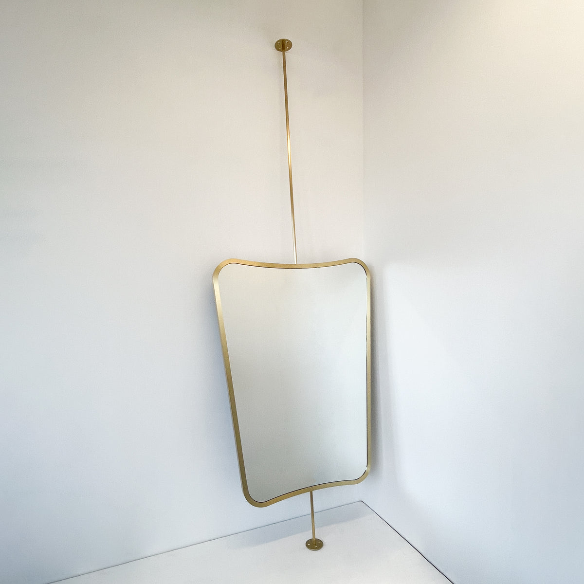 Countertop to Ceiling Suspended Mirror with Brass Frame