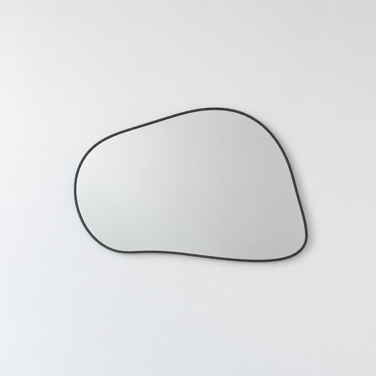 Freeform Irregular Mirror with Grey Suede Fabric Frame - G