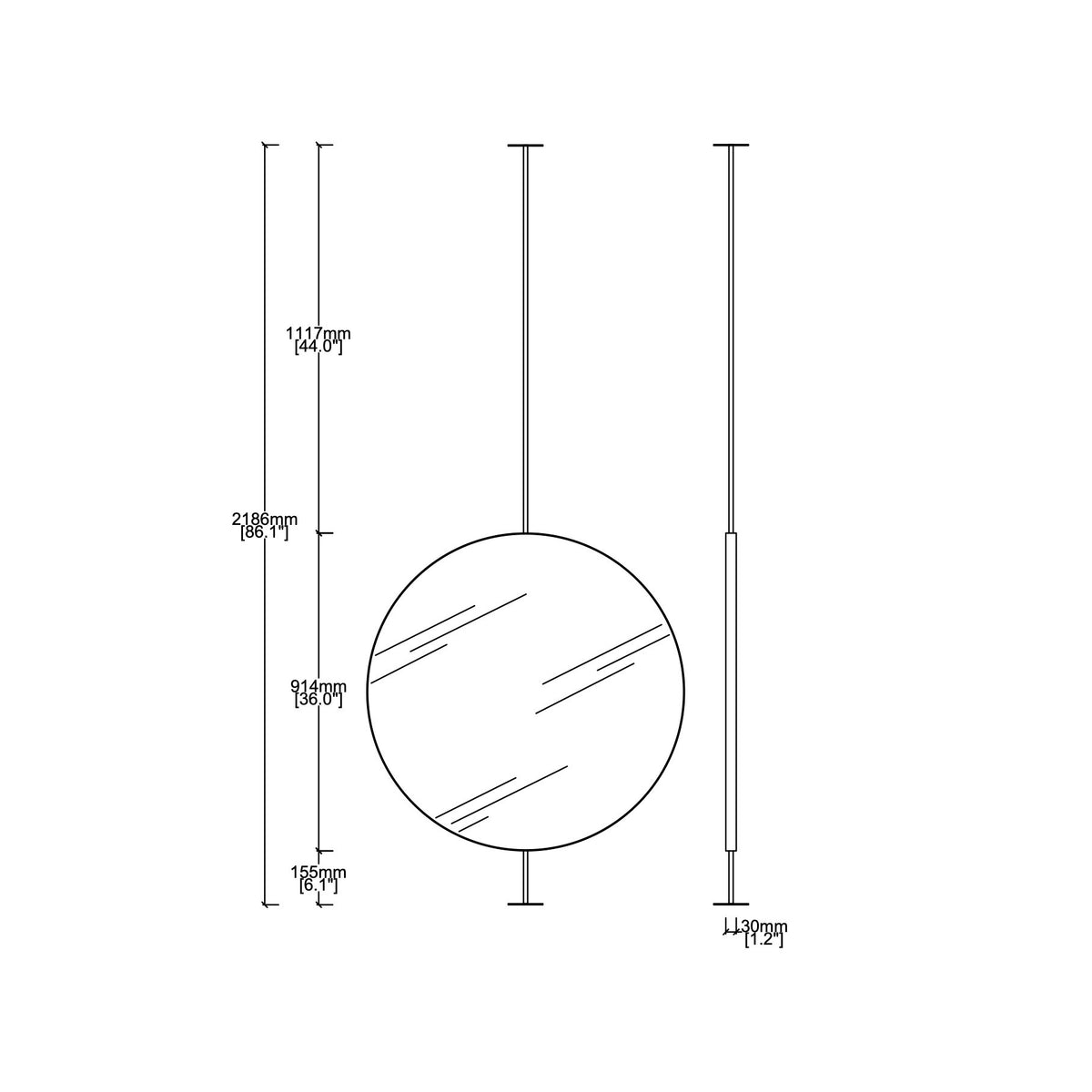 Orbis™ Countertop to Ceiling Round Mirror with Brass Frame