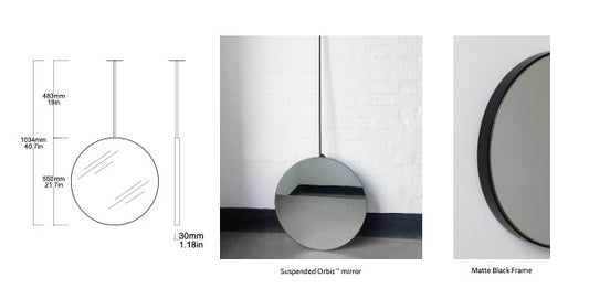 Bespoke Suspended Orbis™ Mirror Matte Black Frame 1 Rod (550 x 30mm)