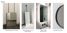 Set of 4 bespoke mirrors:  1 x Bespoke Suspended Quadris™ Mirror Matte Black Frame (RAL 9015)  1 x Bespoke Quadris™ Mirror Brushed Brass Frame Finish 2 x Bespoke Quadris™ Mirror Matte Black Frame (RAL 9015)