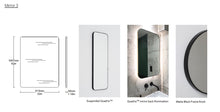 Set of 4 bespoke mirrors:  1 x Bespoke Suspended Quadris™ Mirror Matte Black Frame (RAL 9015)  1 x Bespoke Quadris™ Mirror Brushed Brass Frame Finish 2 x Bespoke Quadris™ Mirror Matte Black Frame (RAL 9015)