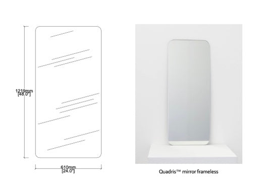 Bespoke Quadris™ Mirror Frameless with Round Corners and an MDF Moisture-Resistant Backing (1219 x 610 x 6 x 15mm)