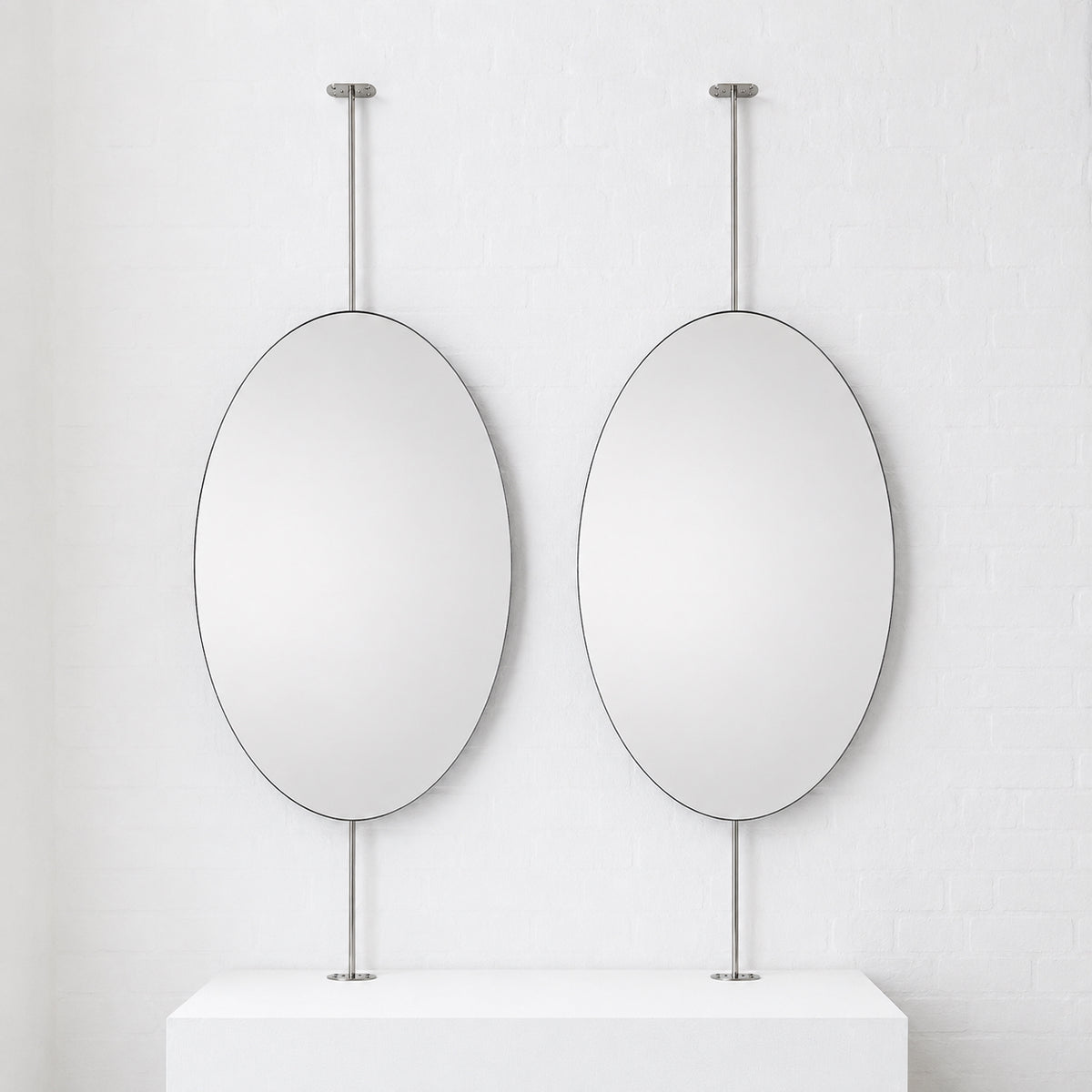 Set of 2 Ovalis™ Countertop-to-Ceiling Mirrors with Nickel-Plated Frame