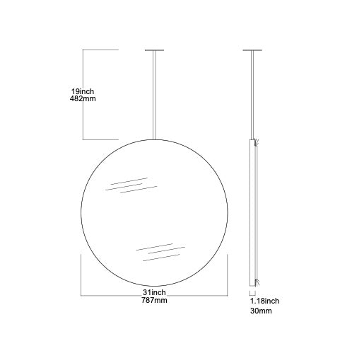 Set of 2 x Bespoke Suspended Orbis™ Mirror RAL 9010 Matte Frame Finish  1 Rod (UN) Back Illumination (787 x 30mm)