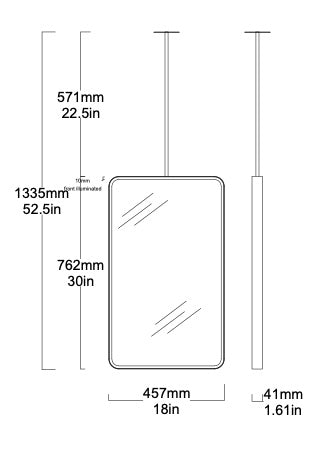 Set of 2 bespoke Suspended Quadris™ Mirror Polished Stainless Steel Frame Finish Front Illumination 1 rod (762 x 457 x 41mm)