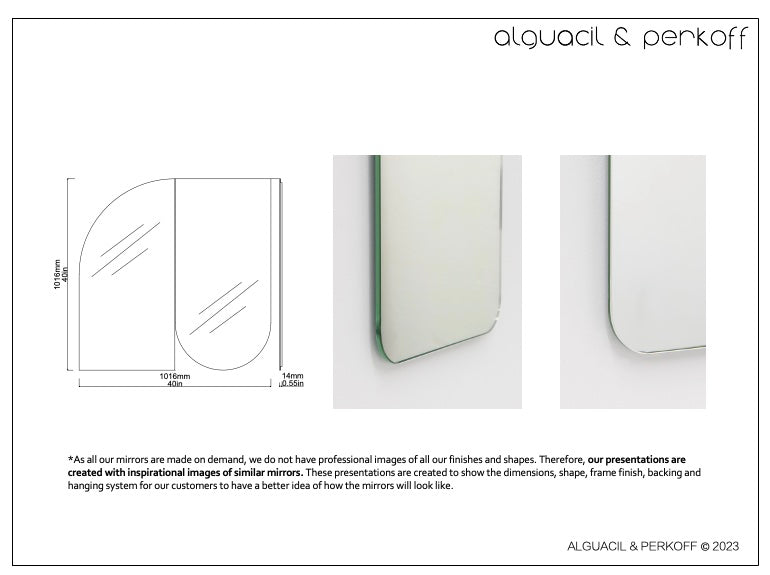 Bespoke organic mirror Standard silver mirror tint (clear tint) (1016 x 1016 x 6 x 14mm)