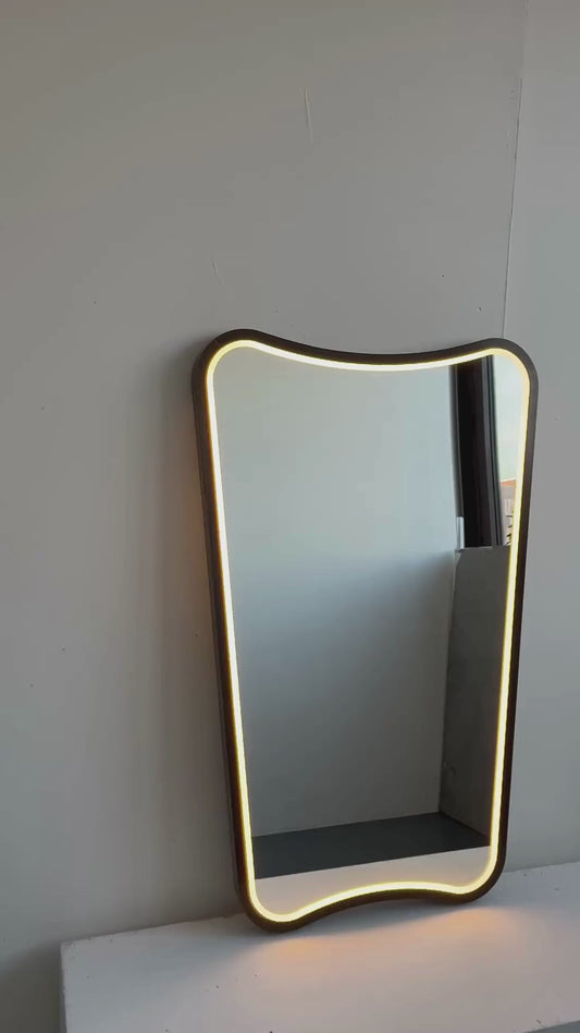 Mid-century inspired Wall Mirror with Front Illumination and Bronze Patina Frame - Vintage N.2