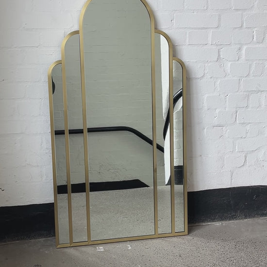 Art Deco Arched Handcrafted Mirror with Brass Frame