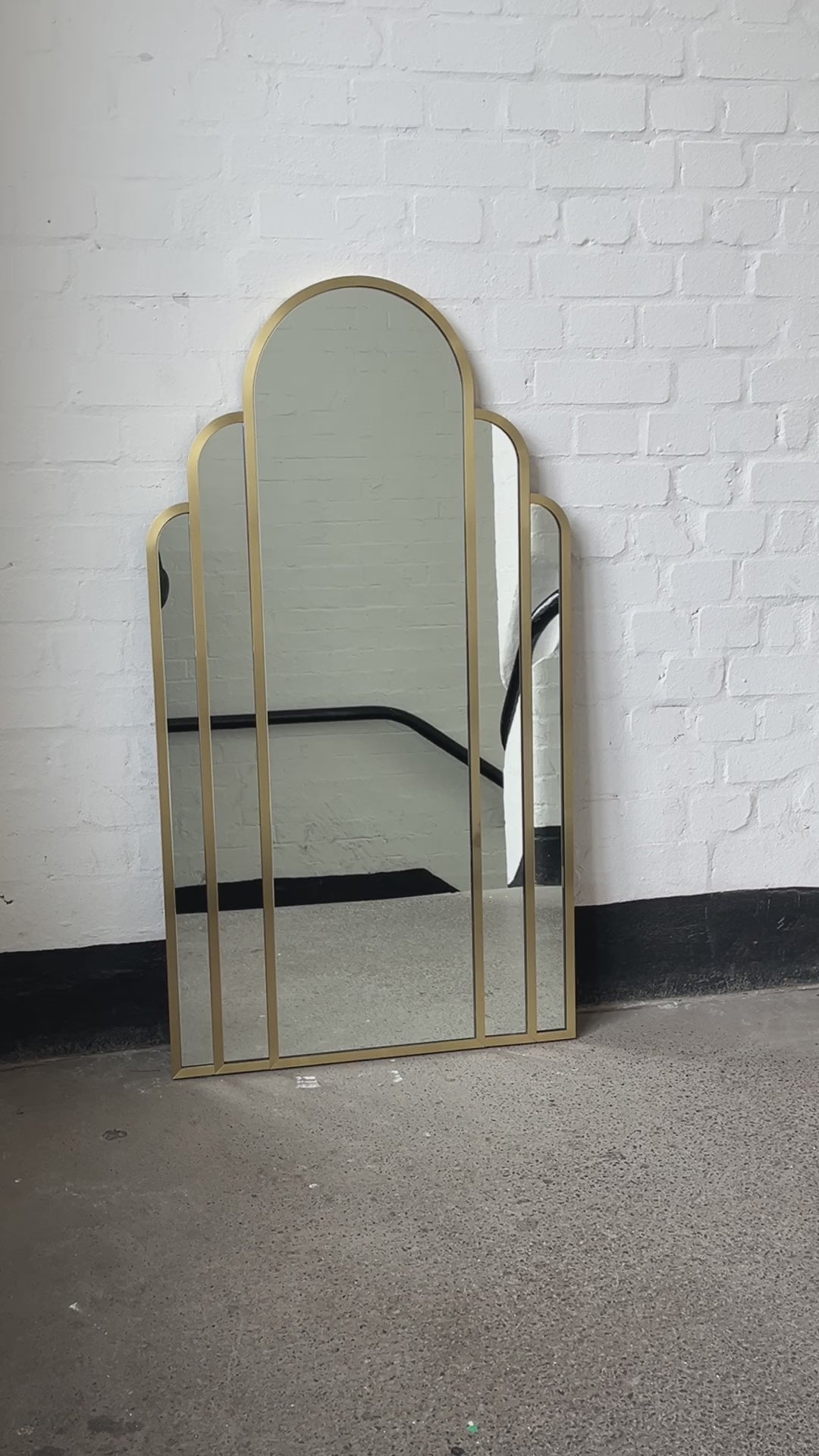 Art Deco Arched Handcrafted Mirror with Brass Frame