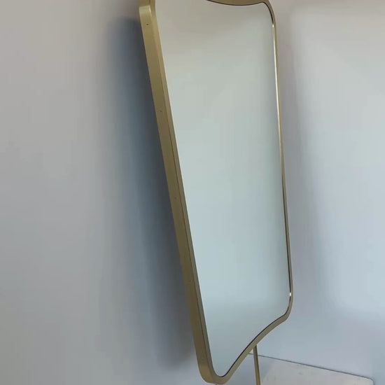 Countertop to Ceiling Suspended Mirror with Brass Frame