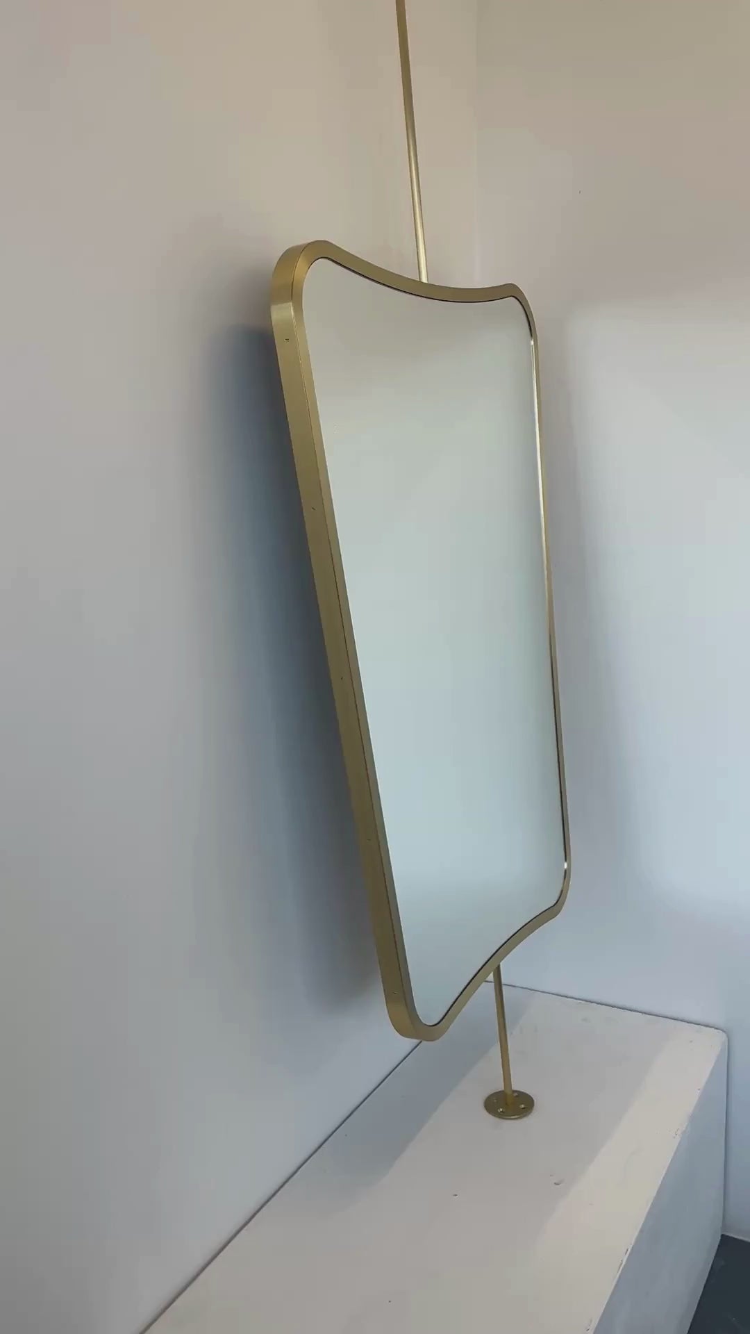 Countertop to Ceiling Suspended Mirror with Brass Frame