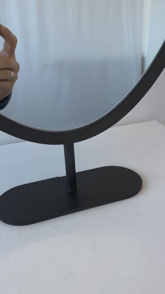 Countertop Oval Mirror with Contemporary Bronze Patina Frame