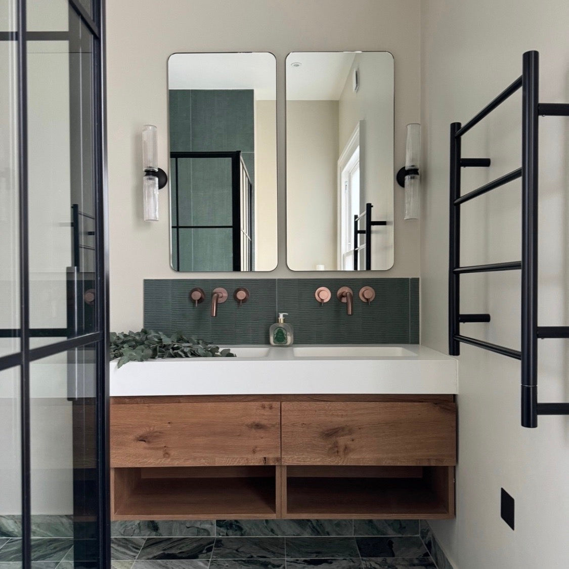 Quadris™ Rectangular Modern Mirror with Blackened Metal Frame