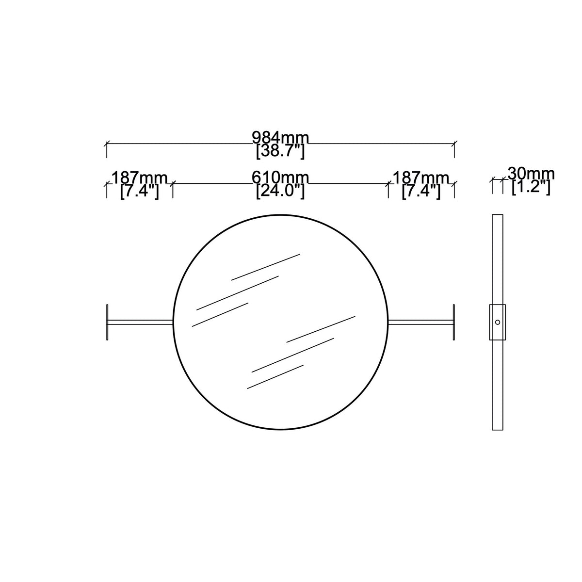 Wall-to-Wall Orbis Round Modern Mirror with Brushed Brass Frame